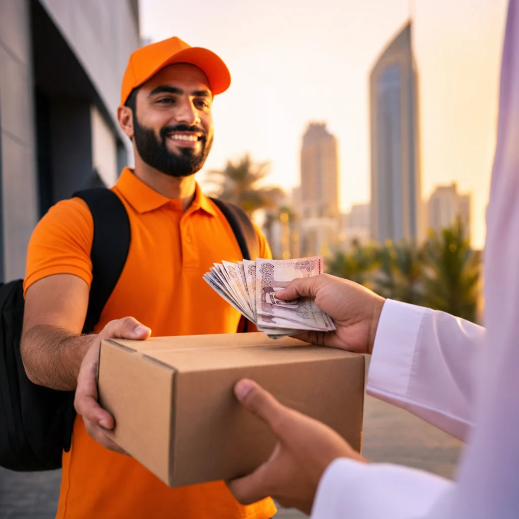 مندوب توصيل نكسكود يسلّم الطرد ويستلم المبلغ نقدًا عند الباب